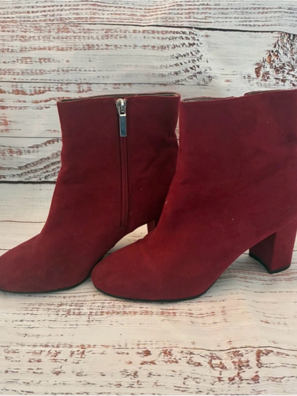 Aubrey Lynn Women's Red Suede Ankle Boots with Block Heel